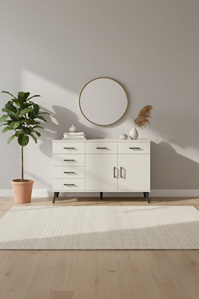 EnTrendMobilya Luna Konsol: 6 Çekmeceli, 2 Kapaklı, Aytaşı Konsol - 132x44x83 cm