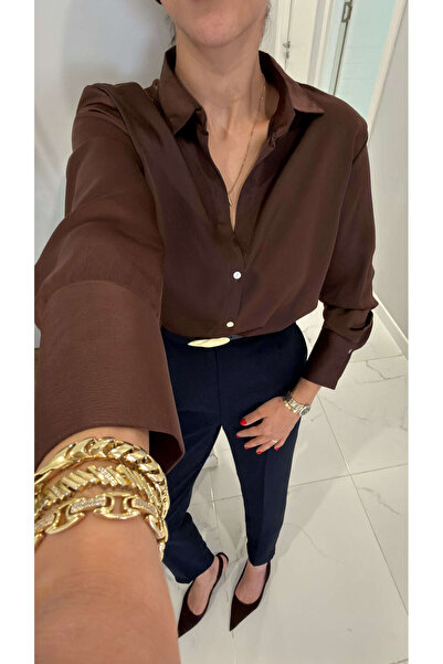 BİRCANÇİL Nudras Kahve Saten Gömlek
