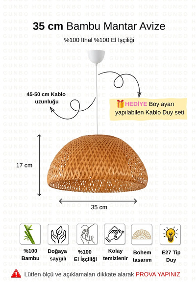 Verve Bohem Bambu Boja Pendant Sarkıt Avize Lamba 35 Cm - Iskandinav, Modern, Bohem, Rattan Aydınlatma