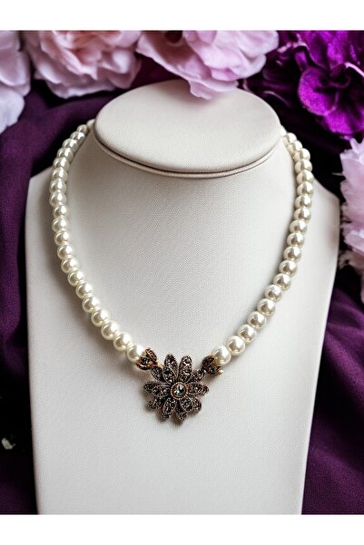 FAYRA ACCESSORIES Zirkon Taşlı Çiçek Figürlü İnci Kolye