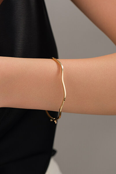 Zeynepli gold & jewelry 14 AYAR ALTIN DÜZ ELASTİK ZİKZAK KELEPÇE