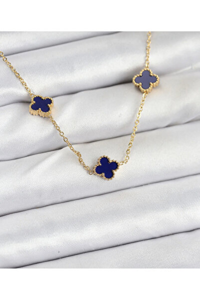 DNZ.CO LACİVERT SEDEFLİ YONCA GOLD KOLYE SEVGİLİLER GÜNÜ HEDİYESİ