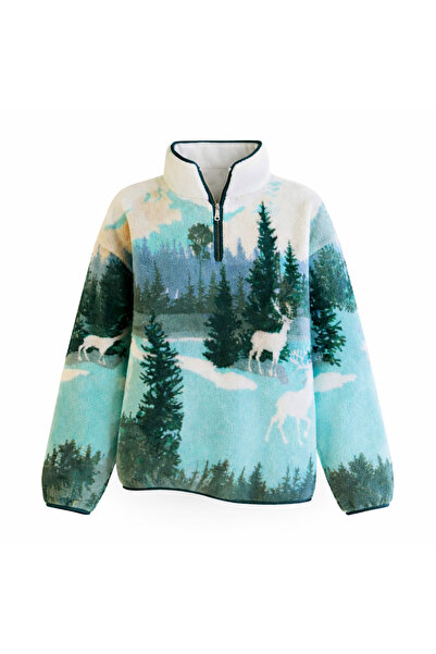 serra Cavcav Yarım Fermuarlı Doğa Desenli Polar Sweatshirt