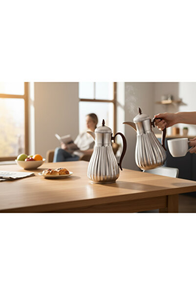 Generic Jana Thermos Set, Matte Nickel, Wooden Handle