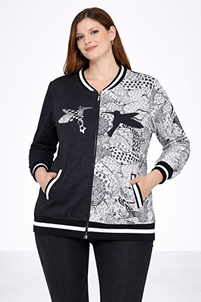 Şans Жіночий великий розмір, біло-чорний, застібка-блискавка, куртка з кишеня...