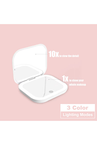 Choice 10X-White Compact Mirror with Lights, 1X/2X Magnification Portable Fol...