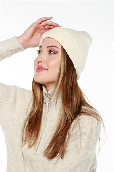 Neşeli Butik γυναικείο εκρού βασικό πλεκτό μπερέ NBAKS024