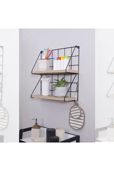 Artenova Raft de perete cu 2 polite, stil industrial, stejar cu negru, Vega