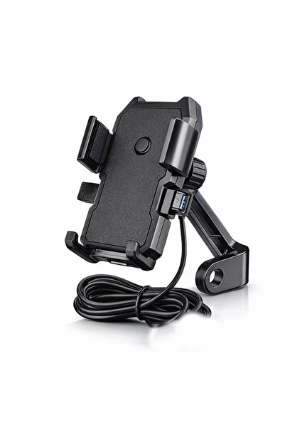 AteşTech Motosiklet Ayna Bağlantılı USB Şarjlı Telefon Tutucu Eller Serbest