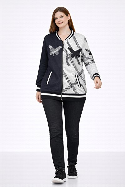 Şans Жіночий великий розмір чорно-білий, застібка-блискавка, кишеня з каміння...