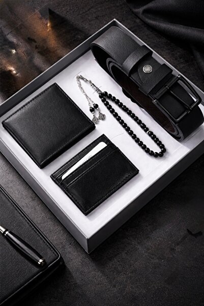 wesscollection Erkek Deri Aksesuar Hediye Seti – Cüzdan Kartlık Kemer ve Tesbih