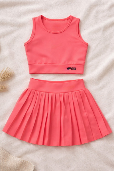 Uğur bebe Κοριτσίστικο νεοροζ ροζ Premium μαγιό με σορτς και φούστα – Ελαστικ...