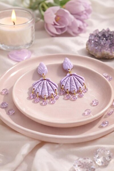 Aysha Tasarım Lilac Seashell Dangle Polymer Clay Earrings