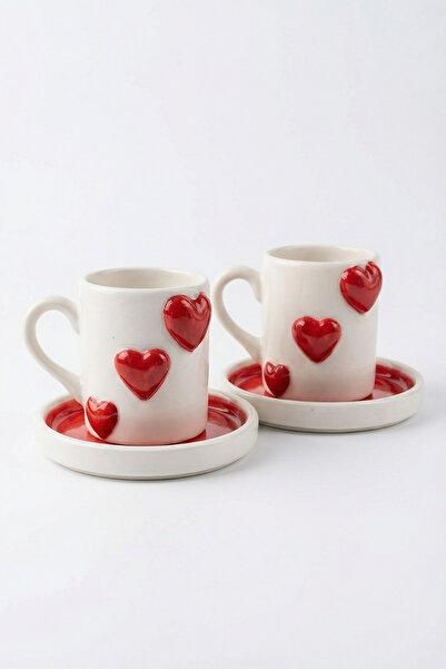Loomart Heart Figured 2 Person 4 Piece Handmade Coffee Cup Set