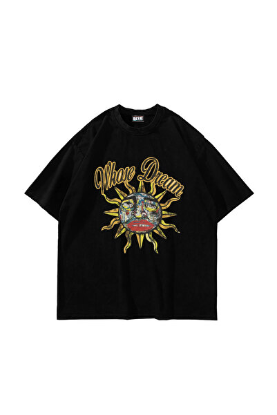 Sekizbiraltı Whose Dream Printed Oversized Unisex Black Tshirt