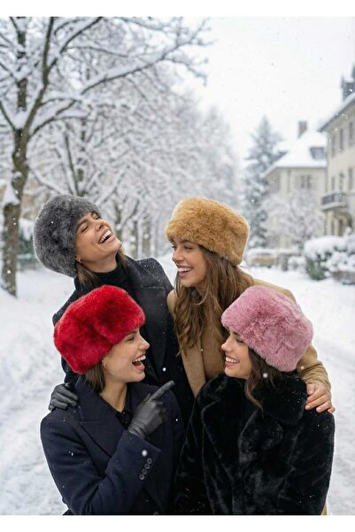 LAGRANZE Χειμερινό βελούδινο γυναικείο καπέλο σετ 4 τεμαχίων