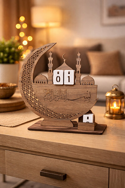 ARSERGROUP Dekoratif Ahşap Ramazan Takvimi – Ay Camii Tasarımlı Masaüstü Ev D...