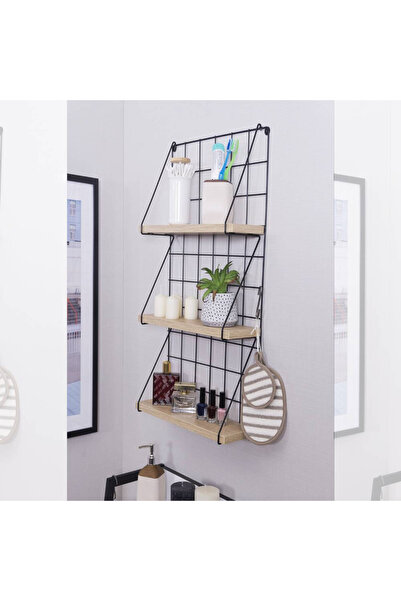 Artenova Wall shelf with 3 shelves, industrial style, oak with black, Lira