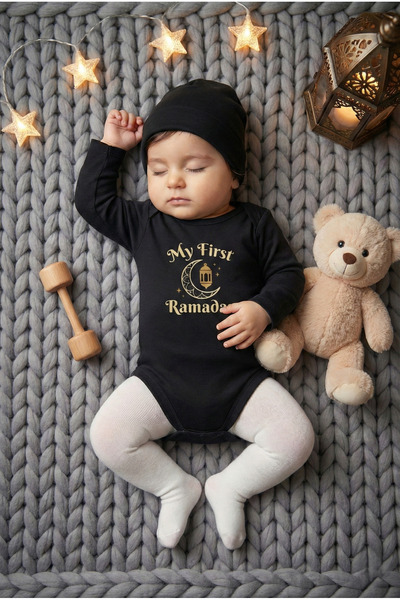 Mini Ropa طقم قبعة سوداء لرمضان الأول، طقم أطفال بتصميم خاص لرمضان الأول