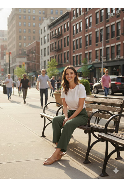 WestBound Women's Summer Knitted Pocket Trousers Sweatpants Model Khaki
