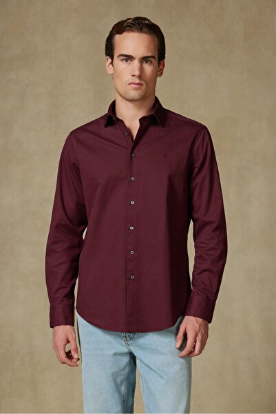 Abbate Piero Gabardin Cotton Comfort Fit Claret Red Classic Collar Men's Stra...