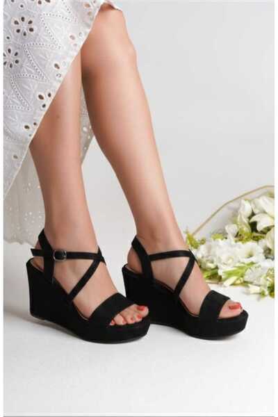 AYDOĞDU by ünal Black Suede Daily Cross Strapped Sandals- 5000