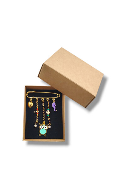 STE Baykuş ve Deniz Atı Detaylı Altın Renk İskoç İğnesi Broş – Bilgelik & Şan...