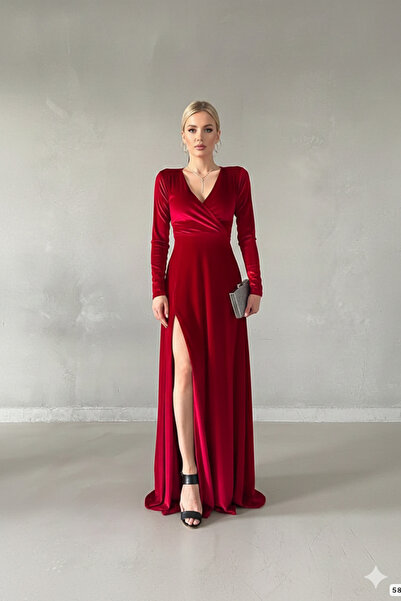 KHİ-ZAİ Women's Double-Breasted Collar Long Sleeve Maxi Length Slit Detail Ve...