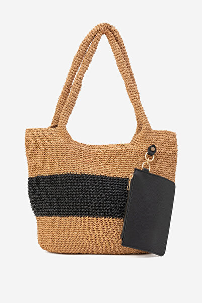 Dericlub حقيبة كتف نسائية مصنوعة يدويًا من القش ZY 25016 بني/أسود