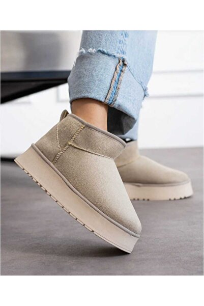 VARLIK AYAKKABI Fur Inside Thick Sole Boots Beige