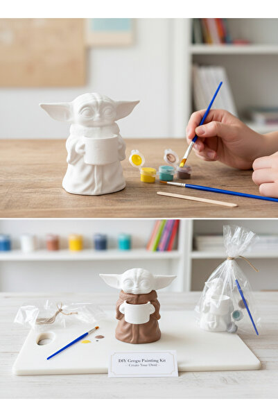 HEY GİDİ GİFT Baby Yoda Boyama Seti - Kendin Yap Figür Boyama Kiti - Fırça ve...