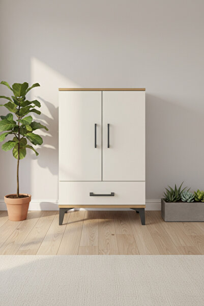 EnTrendMobilya Silva Komodin: Çam-Aytaşı, 2 Raflı, Çekmeceli ve Kapaklı Şık T...