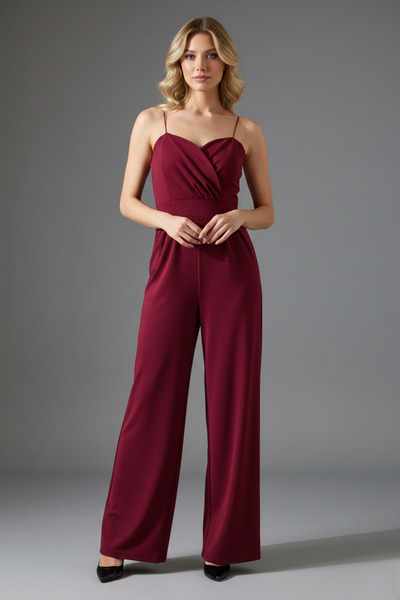 KHİ-ZAİ Women's Double-Breasted Collar Imported Crepe Fabric Jumpsuit