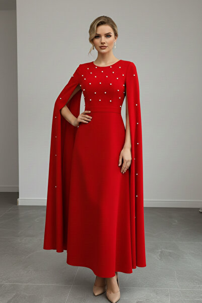 İntive Lingerie Women Cape Sleeves Pearl Detail Waist Belted Round Neck Crepe...