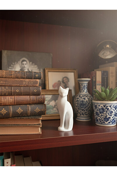 VoxelBytes Minimal Kedi Biblosu | Dekoratif Masa ve Raf Süsü 10 Cm