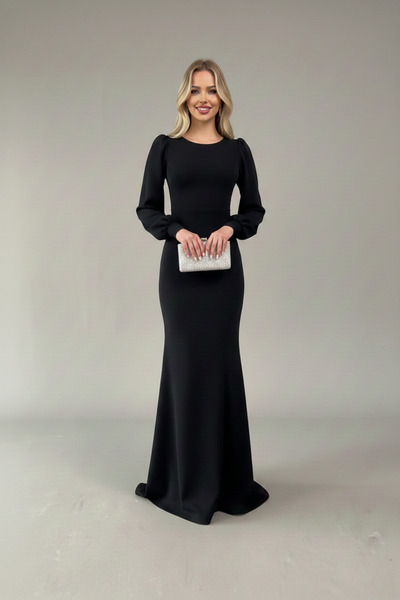 İntive Lingerie Women's Body-Hugging Balloon Sleeve Fishtail Long Evening Dress