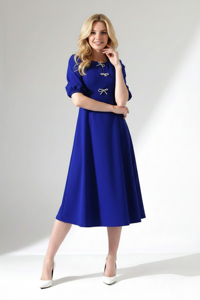 KHİ-ZAİ Women's Crepe Fabric Bow Detail Low-Cut Midi Dress