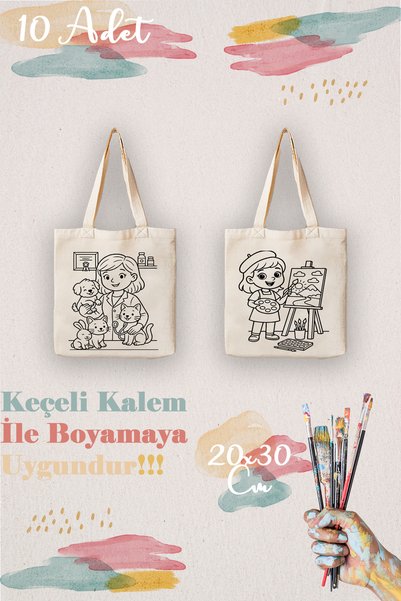 aprendi dünyanı ve kendini koru,ham bez kullan MESLEKLER Temalı Çocuklara Özel 10’lu Boyama Çantası – Eğlenceli Etkinlik Seti (20x30 cm)