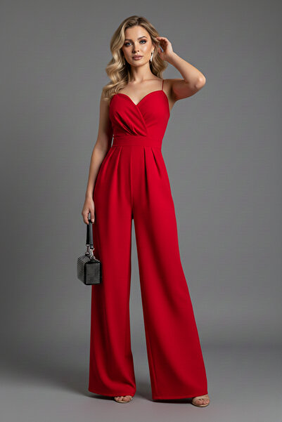 KHİ-ZAİ Women's Double-Breasted Collar Imported Crepe Fabric Jumpsuit