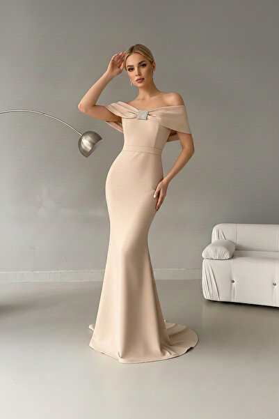 İntive Lingerie Madonna Collar Stone Detail Maxi Length Scuba Fabric Fish Eve...