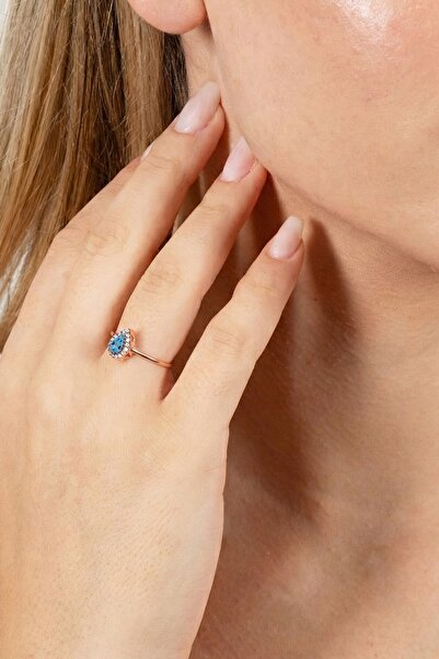 Söğütlü Silver 925 Ayar Gümüş Yüzük Ros Gold Kaplama Elmas Montürlü Işıltılı ...