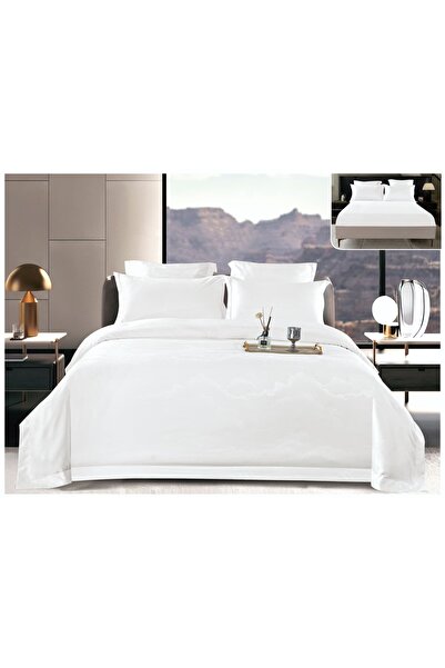 trendyhome Bed Linen, Satin Cotton, 6 Pieces, Plain, White, PT13694-Elastic