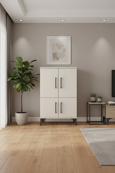 EnTrendMobilya Silva Komodin 2 Raflı 4 Kapaklı 60x30x96 Aytaşı Komodin