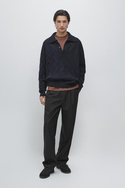 Massimo Dutti Polo yaka örgü yün kazak