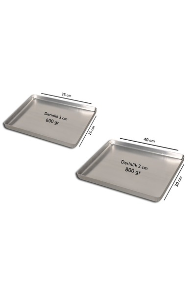 Banaz Metal Alüminyum Baklava Tepsisi 2 li 25x35x3 cm 600 gr ve 30x40x3 cm 80...
