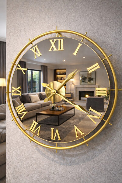 Mgs DUVAR SAATİ - LAWİ GOLD BRONZ ROMA AYNALI DUVAR SAATİ