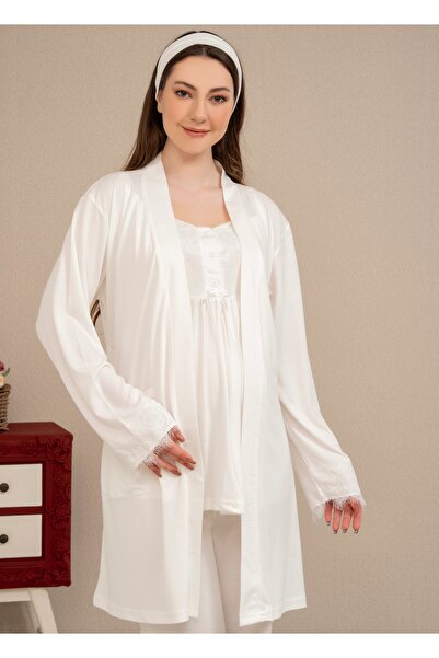 Baha Kolları Ve Göğsü Dantelli İçi Askılı Tesettüre Uygun Ekru-Lacivert-Pembe...