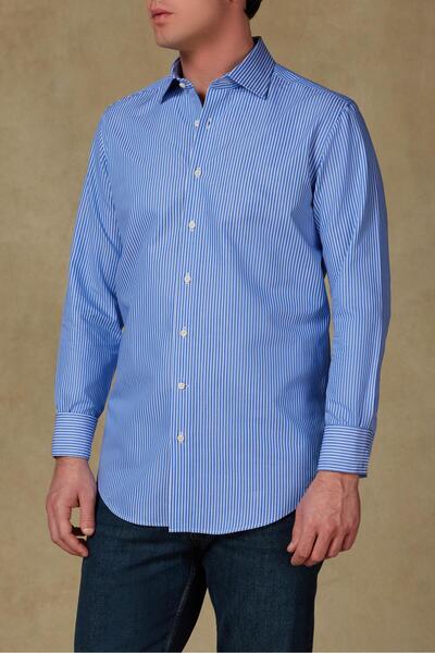 Abbate Marco Dobby Cotton Slim Fit Blue Classic Collar Men's Striped Shirt