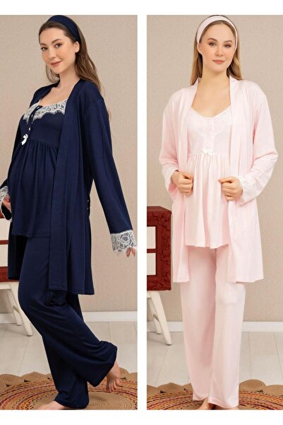 Baha Kolları Ve Göğsü Dantelli İçi Askılı Tesettüre Uygun Ekru-Lacivert-Pembe...