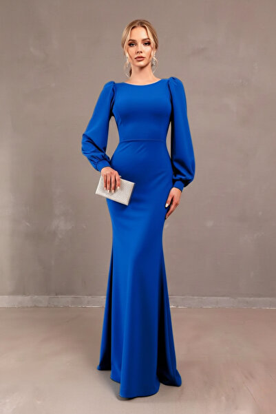 İntive Lingerie فستان سهرة طويل بأكمام بالون وقصة السمكة يلتف حول جسم المرأة